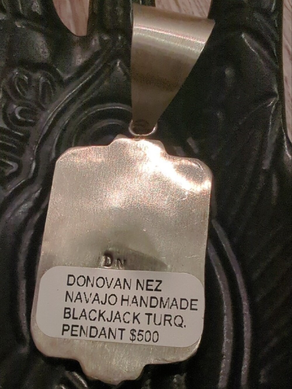 Navajo Blackjack Turquoise Sterling Silver Pendant - Picture 4 of 10